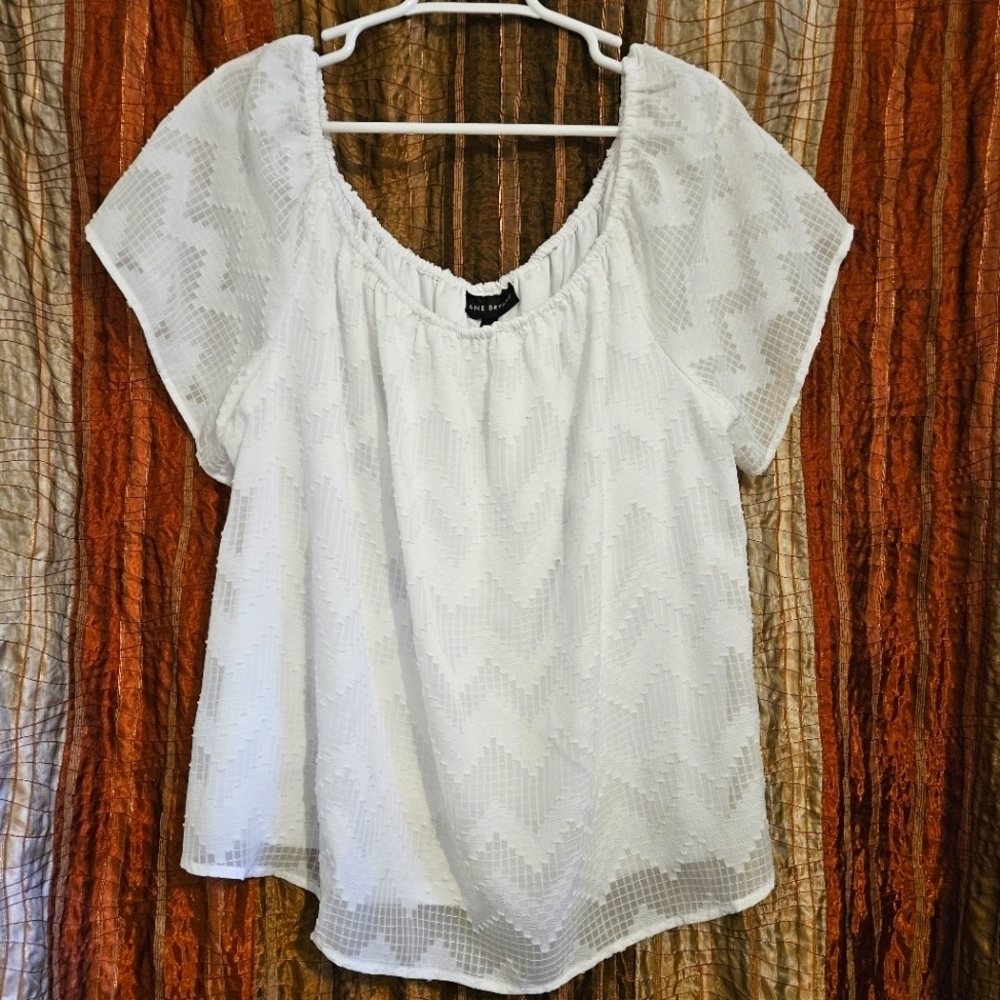 Lane Bryant White Flowy Boho Textured Lined Blouse Plus Size 18